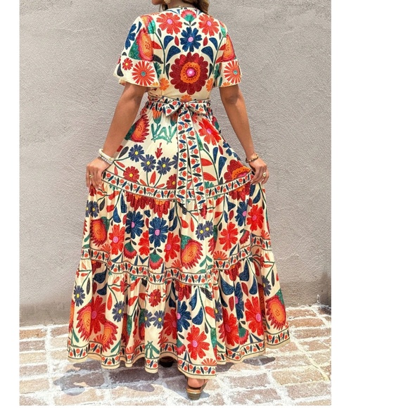 Plus Colorful Floral print Crop Top Maxi Skirt Set - Picture 3 of 5